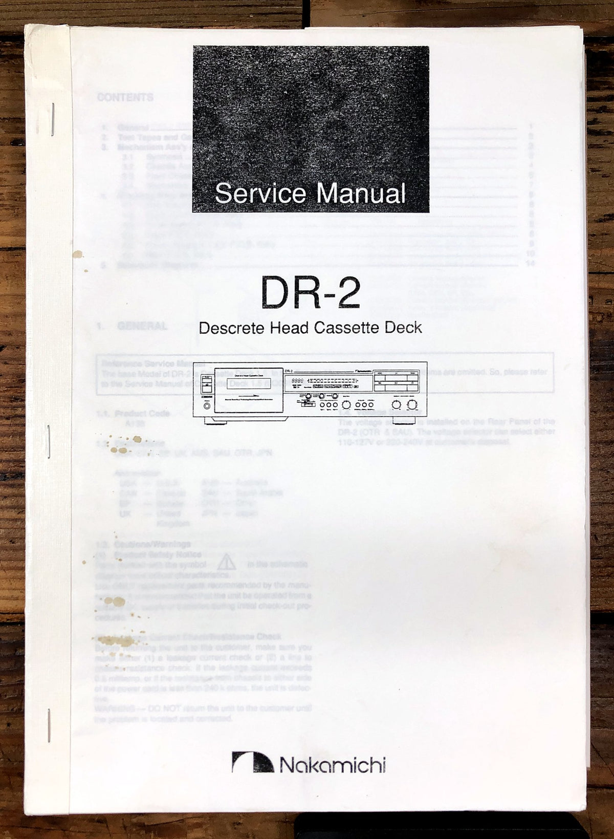 Nakamichi DR-2 Discrete Head Cassette Deck Service Manual *Original*