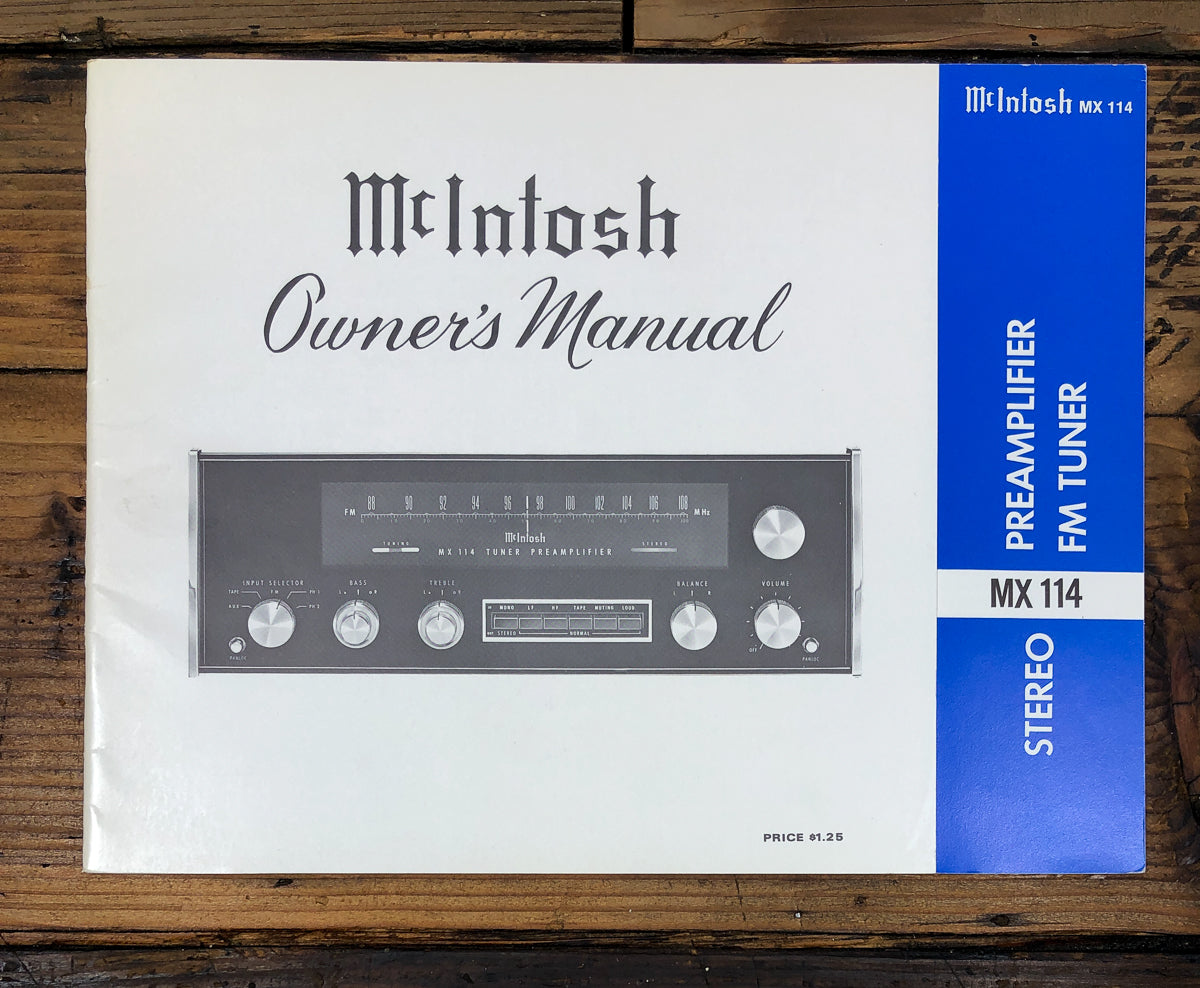 McIntosh MX 114 MX-114 Preamp / Preamplifier Owners / User Manual *Original*