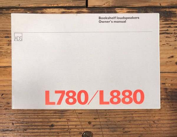 ADS L780 L880 Speaker Owners / User Manual *Original*