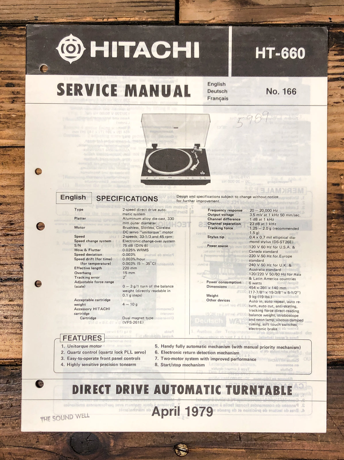 Hitachi HT-660 Record Player / Turntable Service Manual *Original*