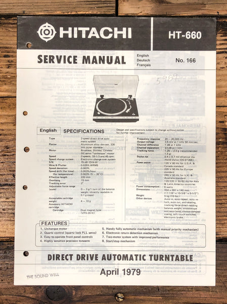 Hitachi HT-660 Record Player / Turntable Service Manual *Original*