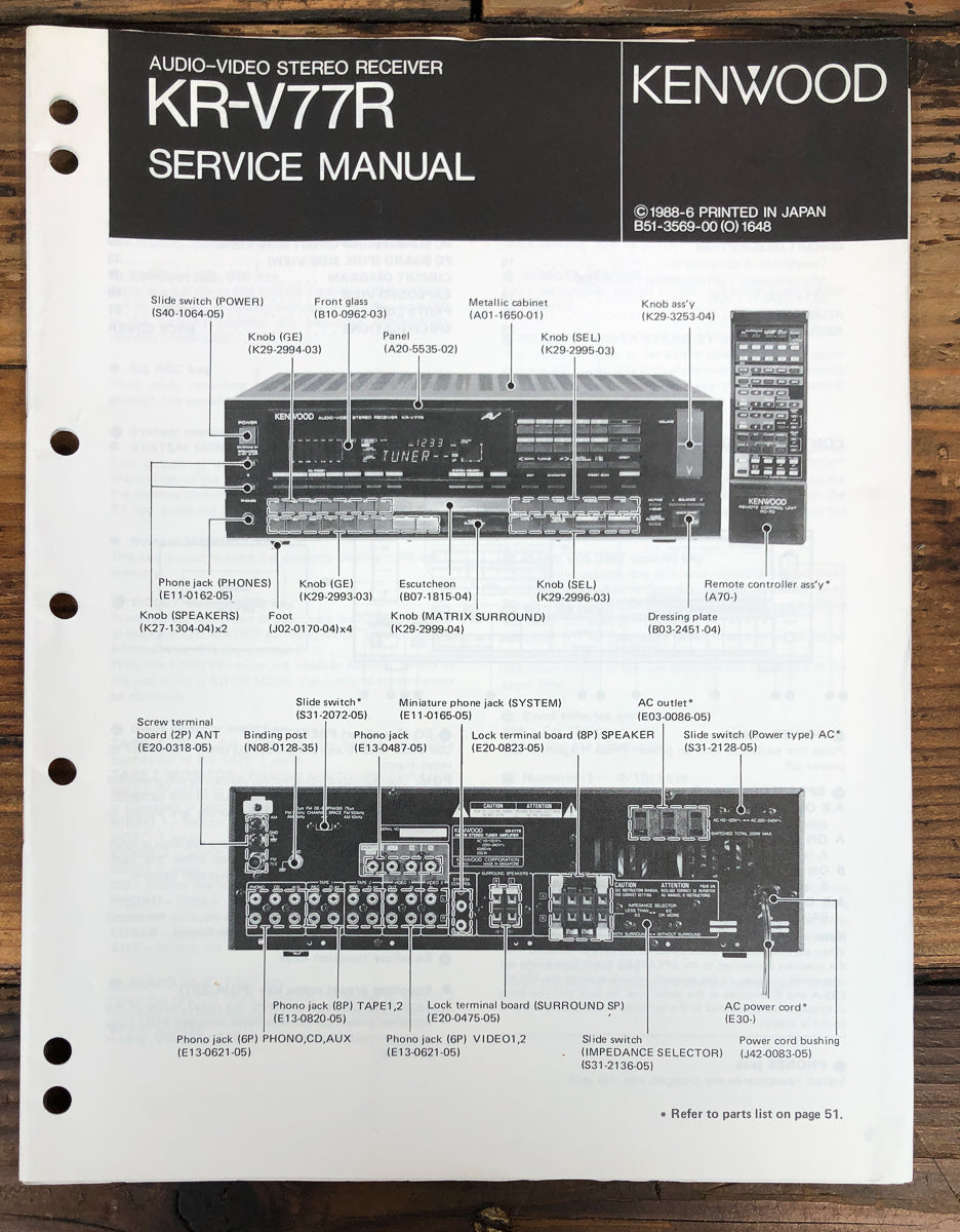 Kenwood KR-V77R Receiver Service Manual *Original*