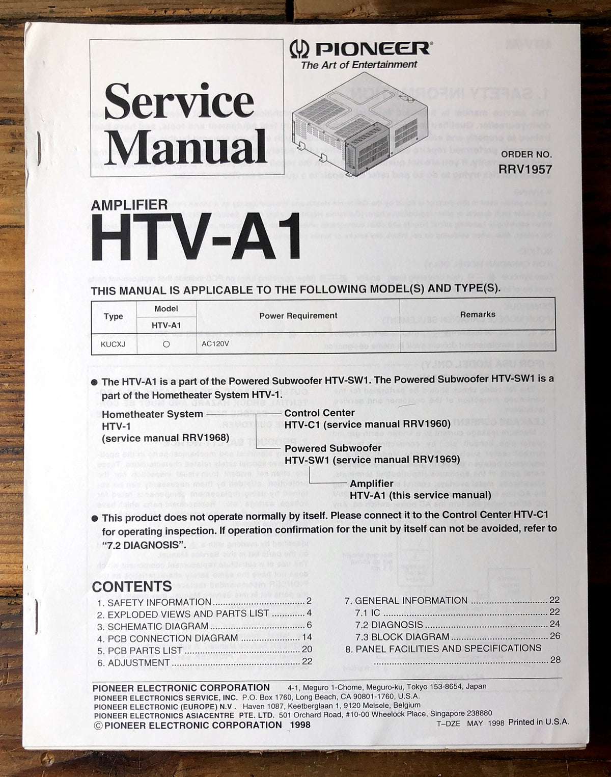 Pioneer HTV-A1 Amplifier Service Manual *Original*