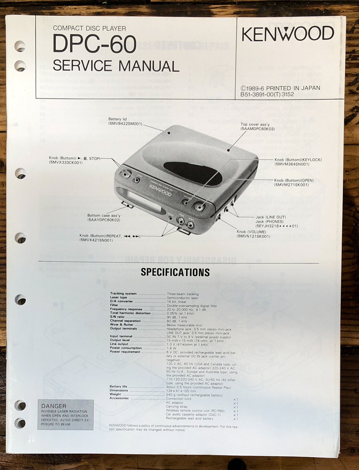 Kenwood DPC-60 CD Player  Service Manual *Original*