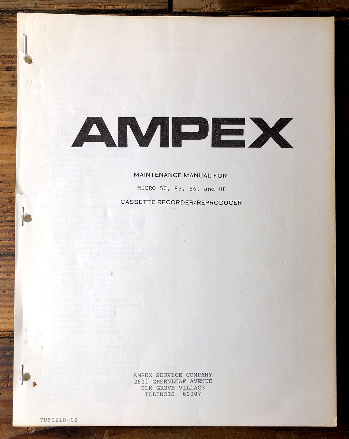 Ampex Micro 50 85 86 88 Cassette Recorder Service Manual *Original*