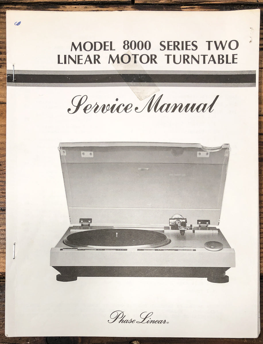 Phase Linear Model 8000 MK2 / Series 2 Turntable Service Manual *Original*