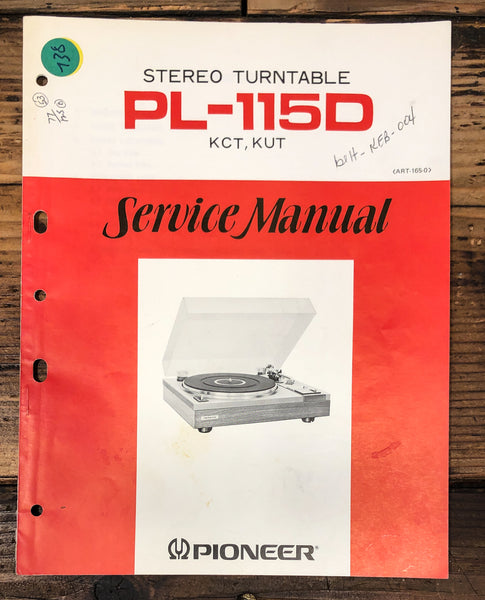 Pioneer PL-115D Record Player / Turntable  Service Manual *Original*