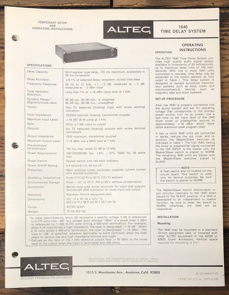 Time Delay Owner / User Manual *Original* – Vintage Audio Store ...