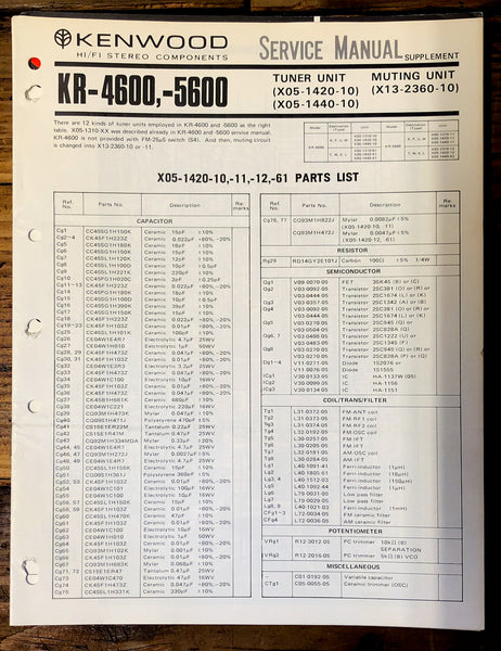 Kenwood KR-4600 KR-5600 Receiver Supp. Service Manual *Original*