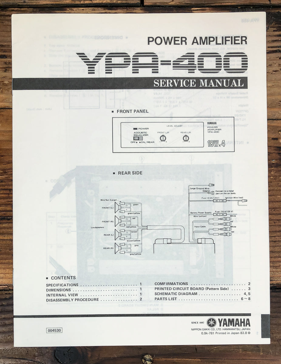 Yamaha YPA-400 Amplifier Service Manual *Original*