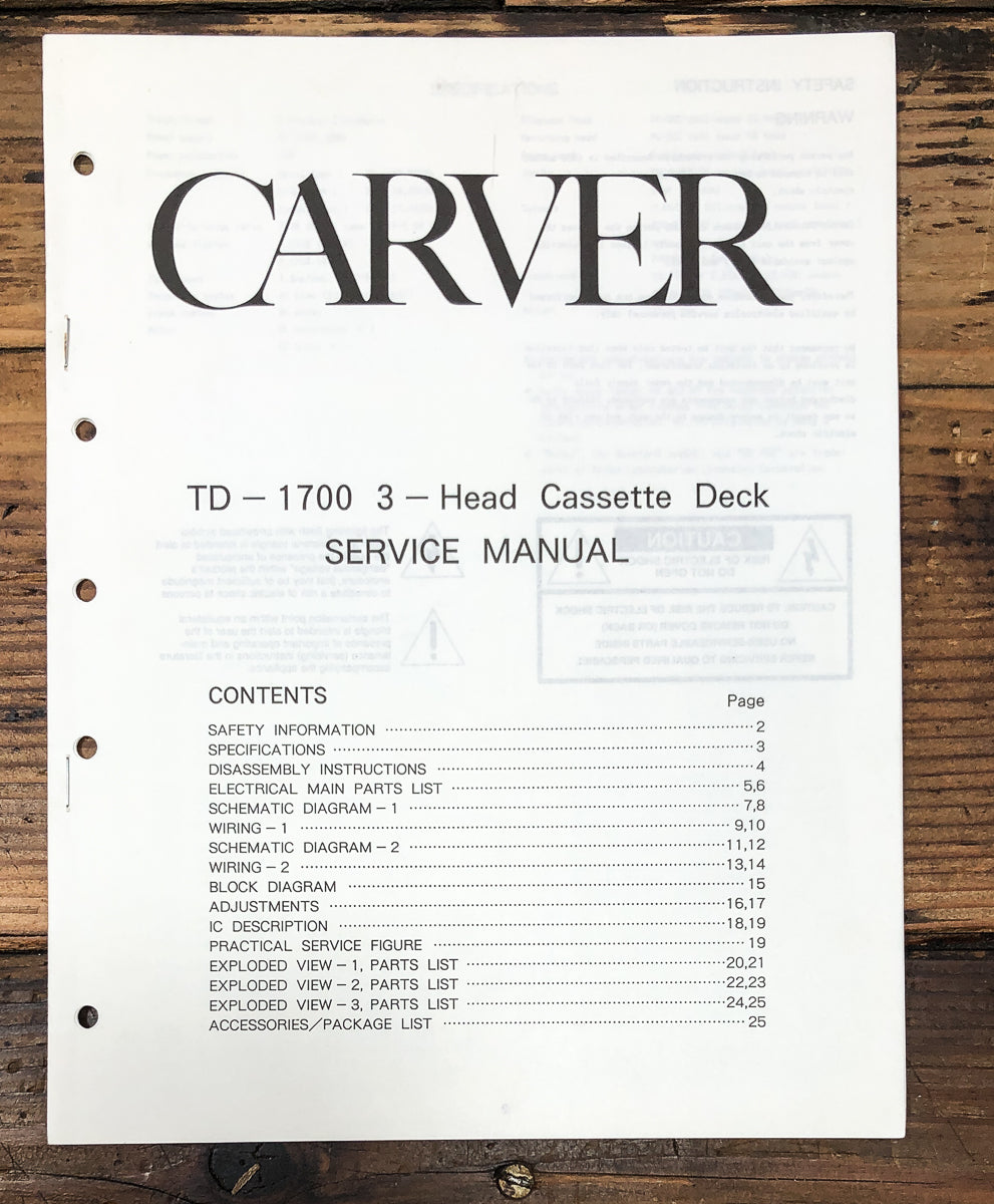 Carver TD-1700 Cassette Service Manual *Original*
