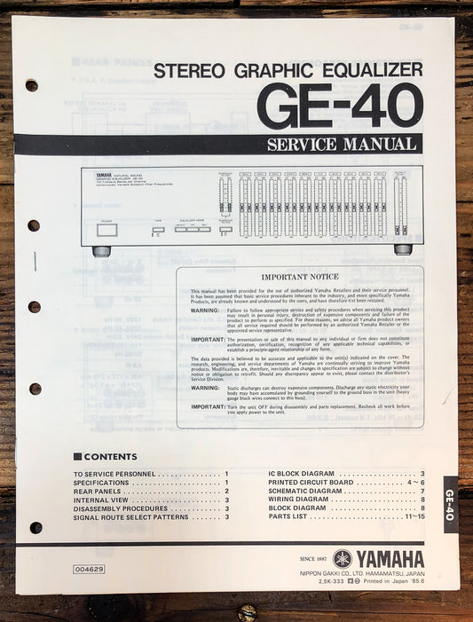 Yamaha GE-40 Equalizer Service Manual *Original*