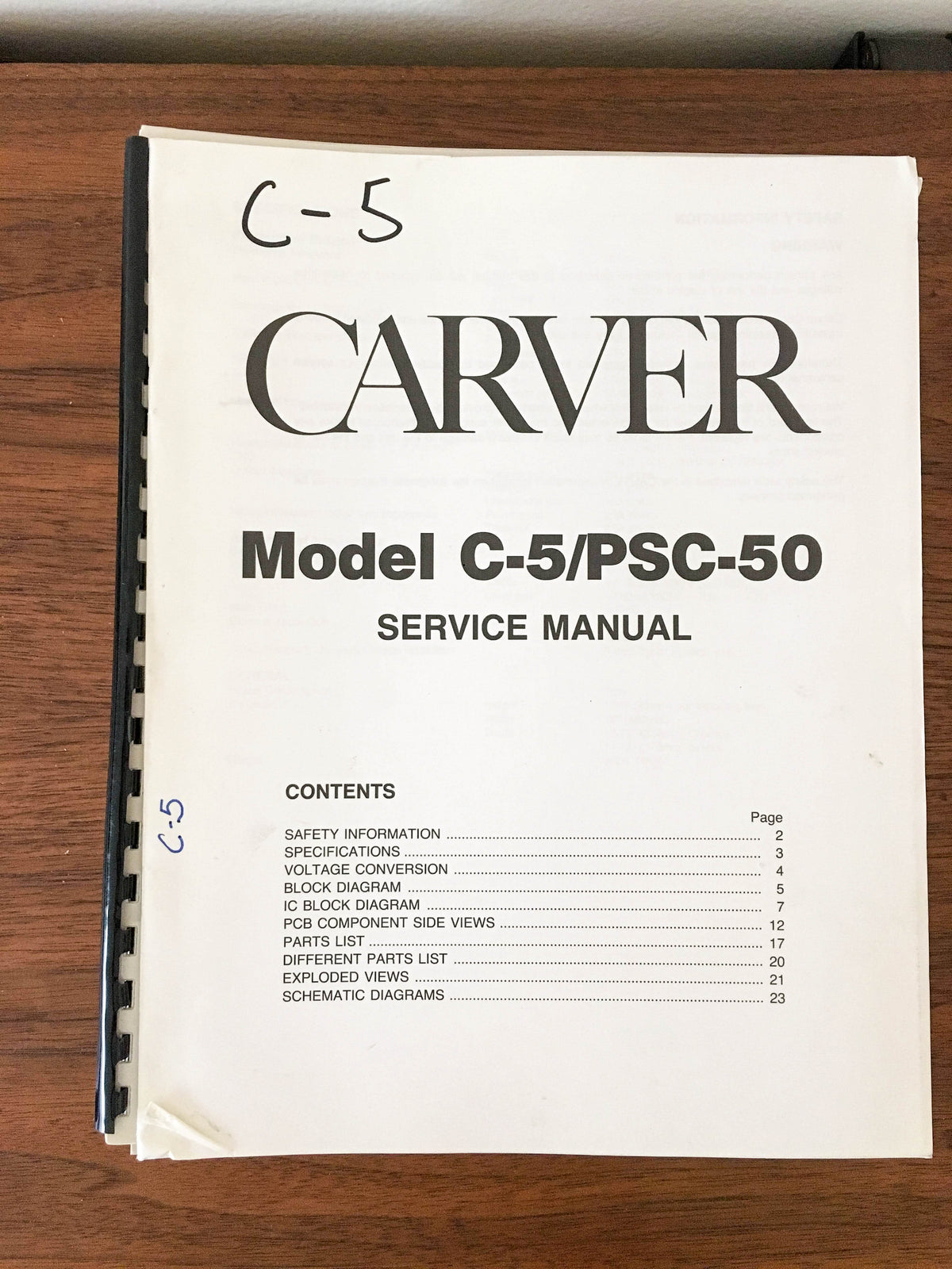 Carver C-5 PSC-50 Preamp / Preamplifier Service Manual *Original*