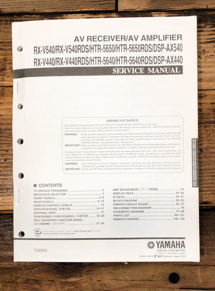 Yamaha RX-V540 HTR-5650 DSP-AX540 Receiver  Service Manual *Original*