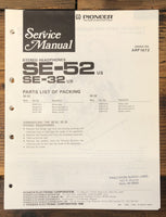 Pioneer SE-32 SE-52 Headphones  Service Manual *Original*