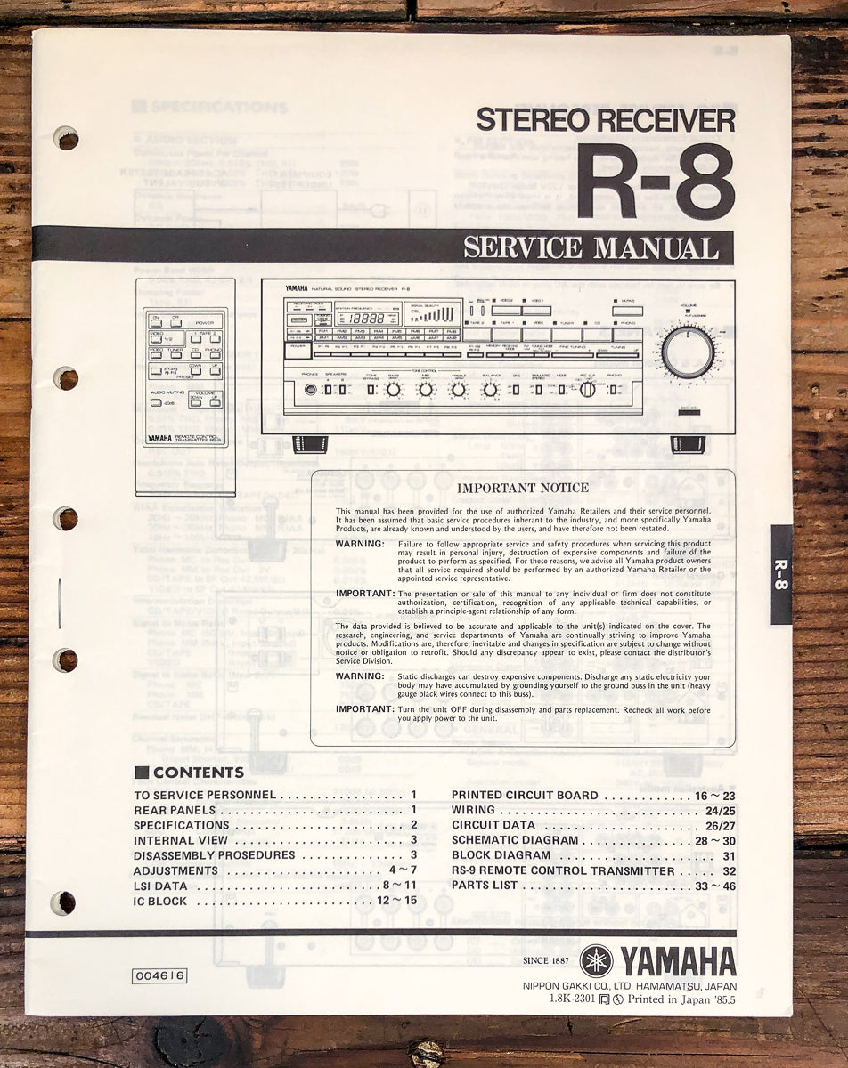 Yamaha R-8 Receiver Service Manual *Original*