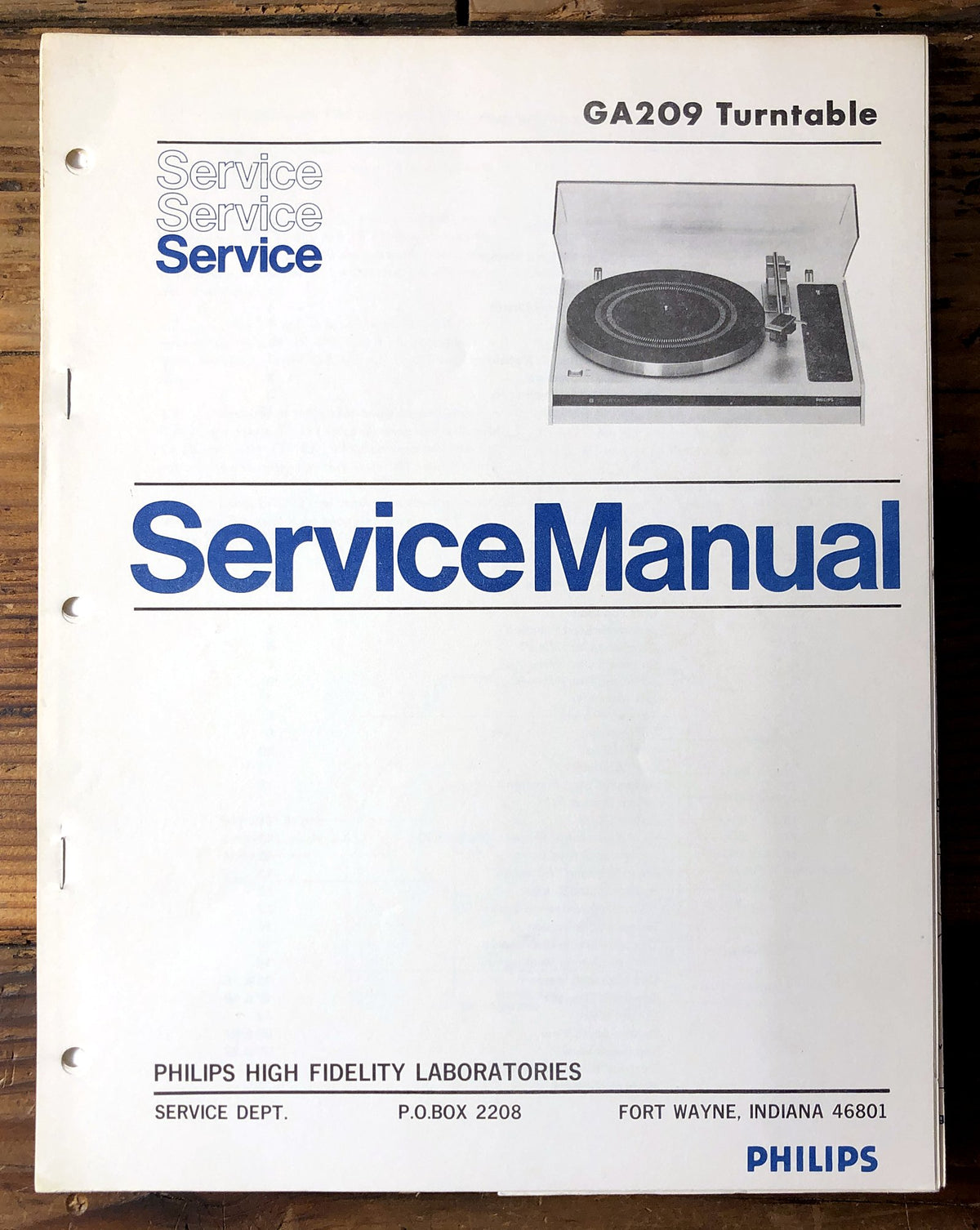 Philips GA209 Turntable Service Manual *Original*