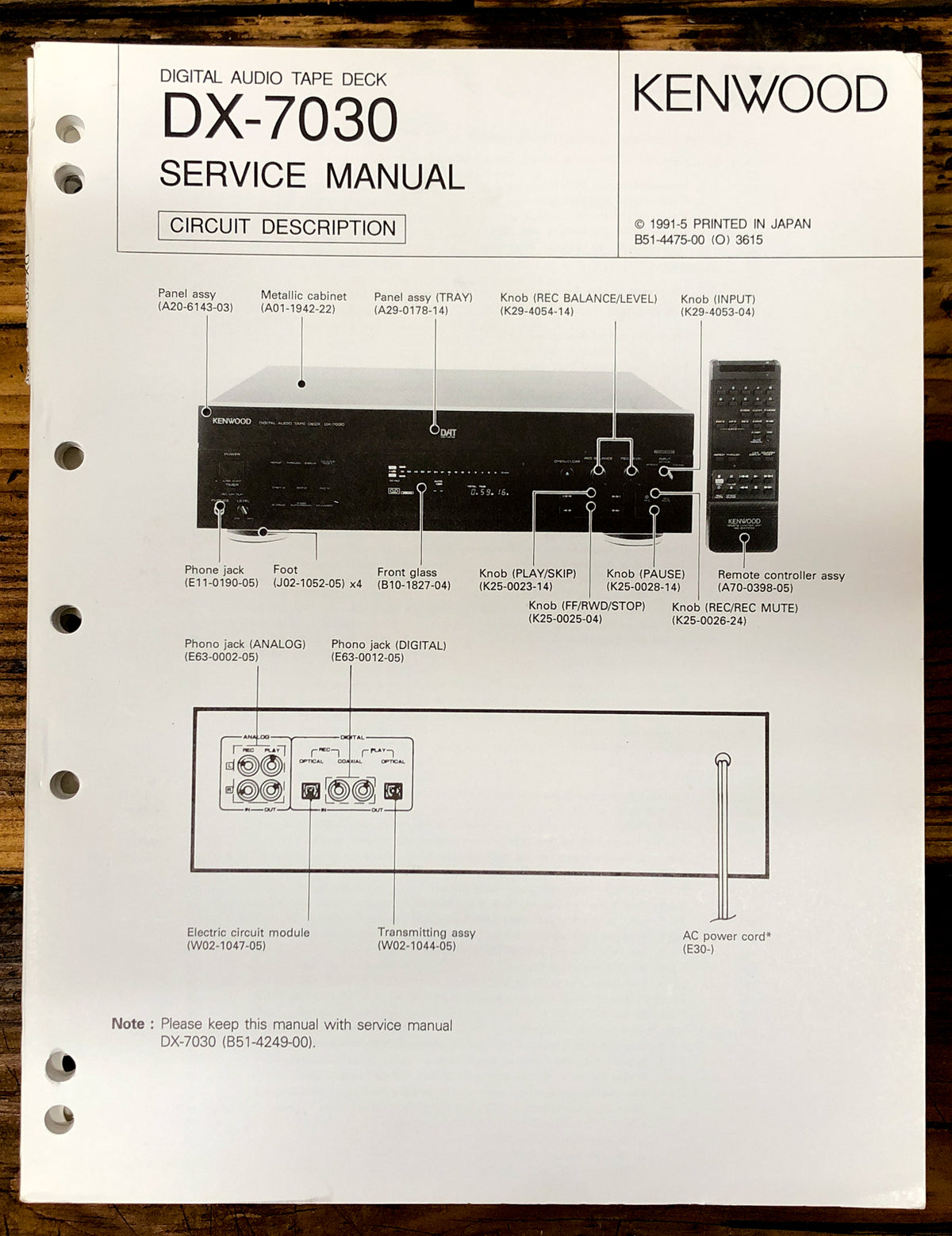 Kenwood DX-7030 Dat Deck  Circuit Description Manual *Original*