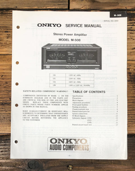 Onkyo M-508 Amplifier Service Manual *Original*
