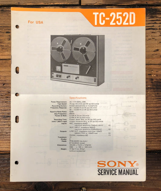 Sony TC-252D Reel to Reel Service Manual *Original*