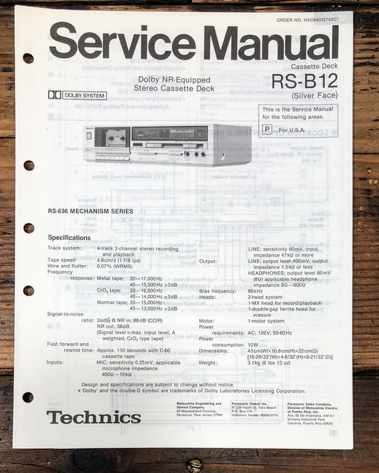 Technics RS-B12 Cassette Service Manual *Original*