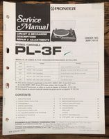 Pioneer PL-3F Record Player / Turntable  Service Manual *Original*