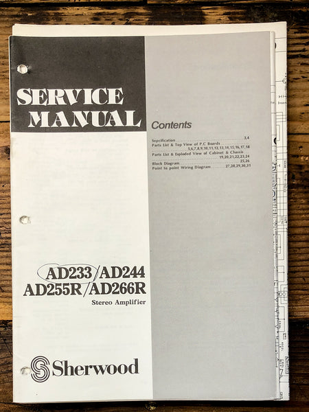 Sherwood AD233 AD244 AD255R AD266R Amplifier  Service Manual *Original*