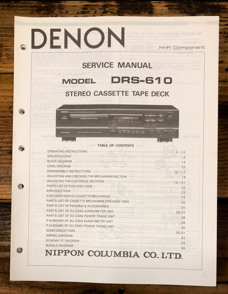 Denon DRS-610 Cassette  Service Manual *Original*