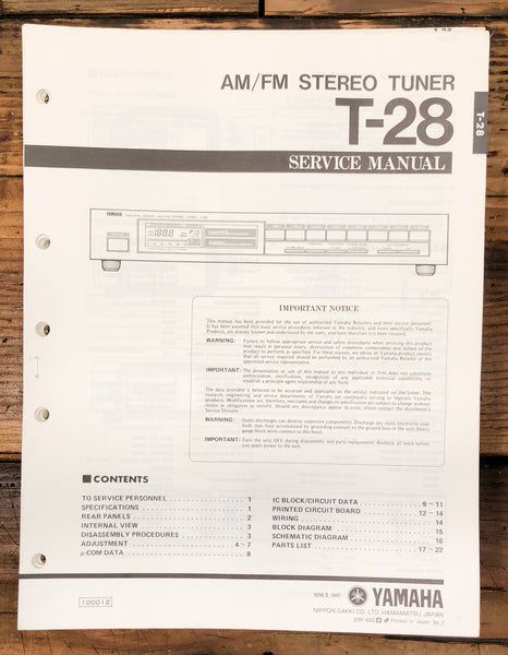 Yamaha T-28 Tuner  Service Manual *Original*