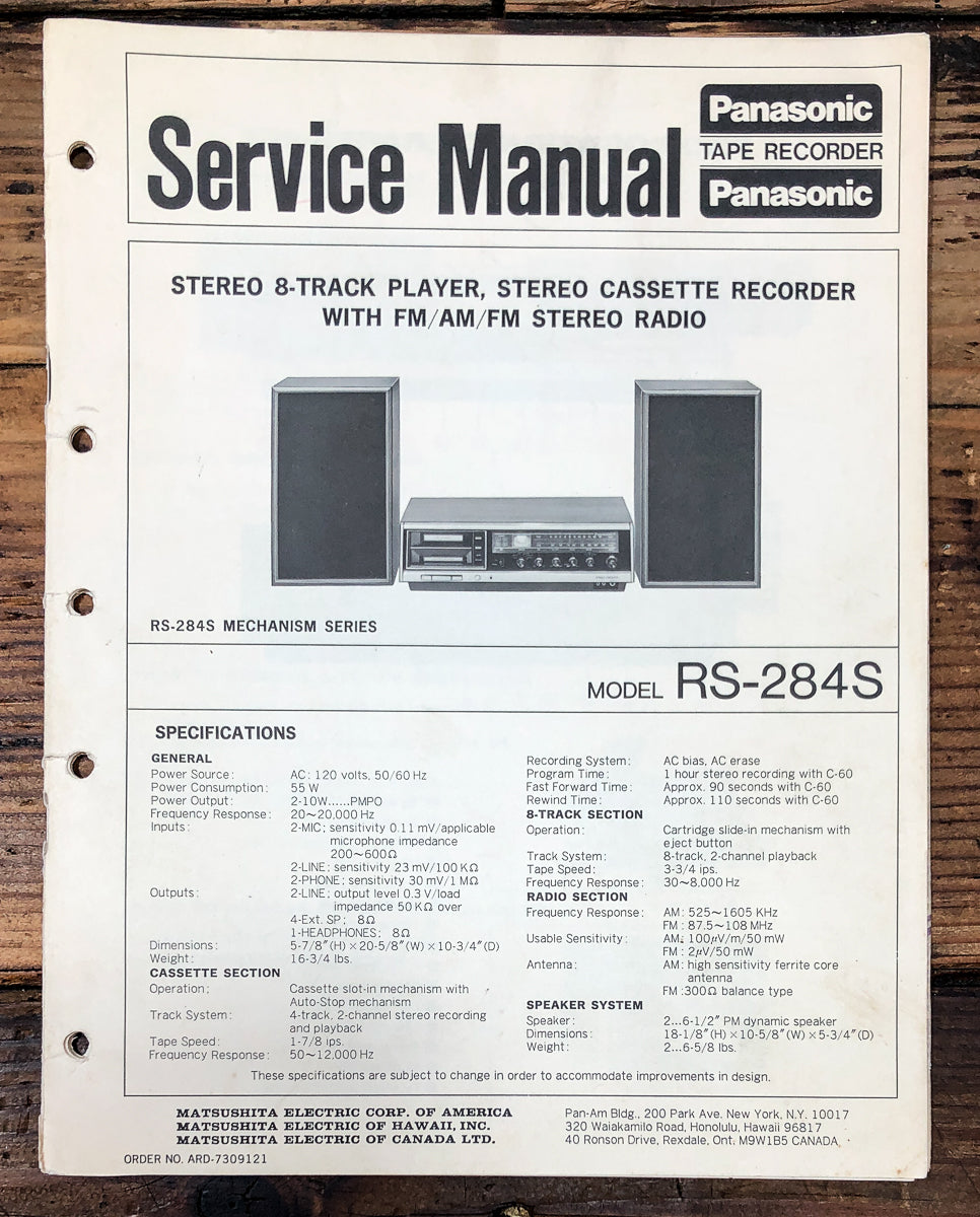 Panasonic RS-284S Stereo Service Manual *Original*