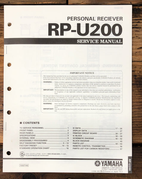 Yamaha RP-U200 Personal Receiver  Service Manual *Original*