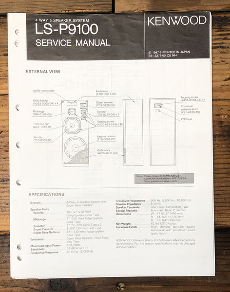 Kenwood LS-P9100 Speaker  Service Manual *Original*