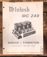 McIntosh MC240 MC-240 Amplifier Service Manual *Original*