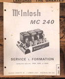 McIntosh MC240 MC-240 Amplifier Service Manual *Original*
