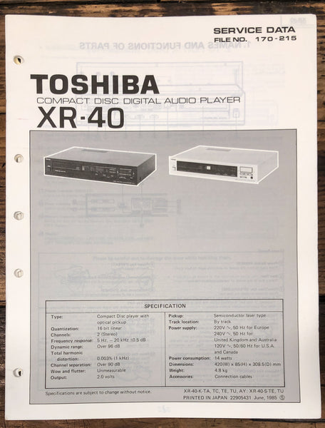 Toshiba XR-40 CD Player Service Manual *Original*