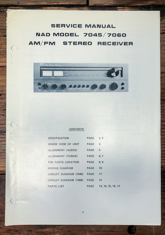 NAD Model 7045 7060 Receiver Service Manual *Original*