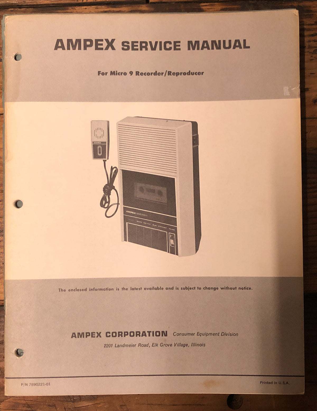 Ampex Micro 9 Cassette  Service Manual *Original*