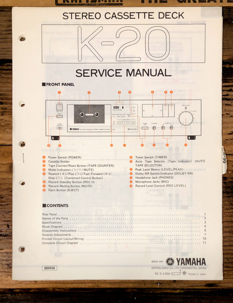 Yamaha K-20 Cassette  Service Manual *Original*