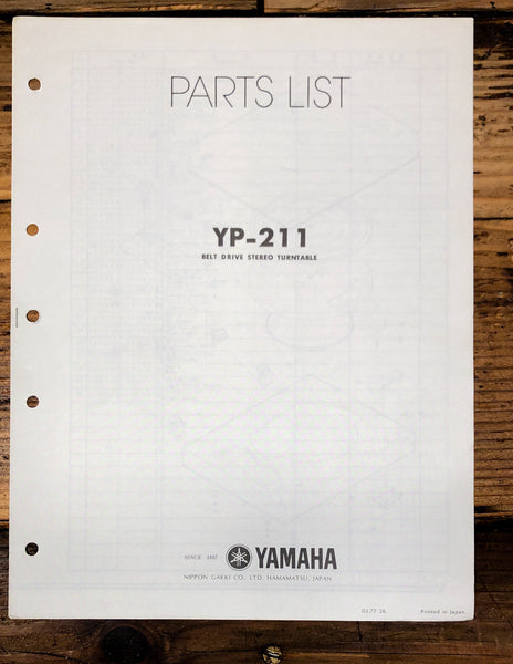 Yamaha YP-211 Record Player / Turntable Parts List Service Manual *Original*
