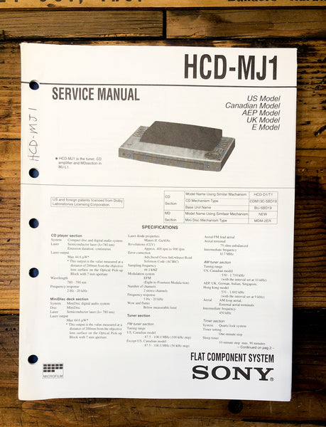 Sony HCD-MJ1 Flat Component System  Service Manual *Original*