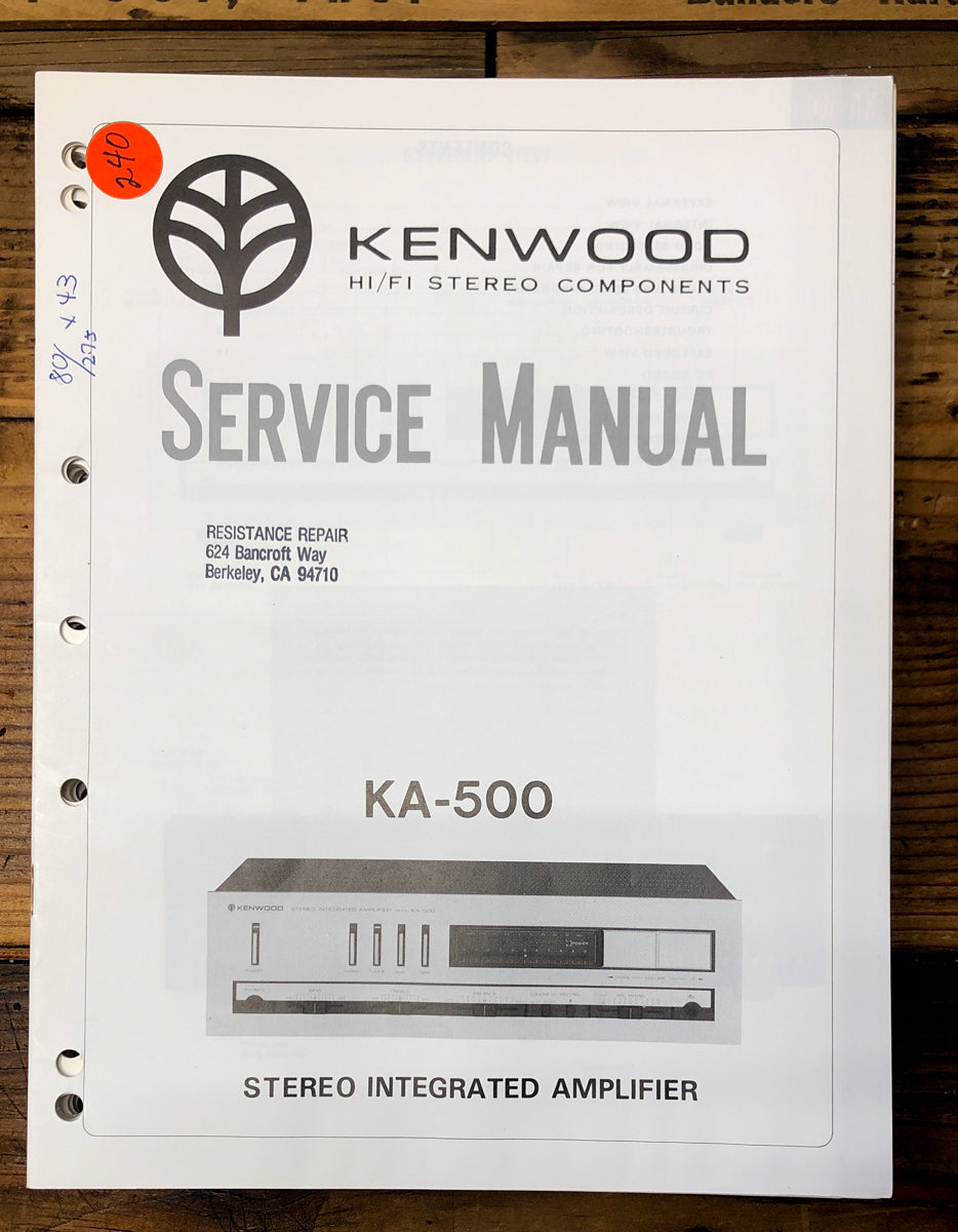 Kenwood KA-500 Amplifier  Service Manual *Original*
