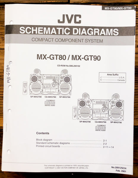 Sony MX-GT80 MX-GT90 Stereo Schematic Diagram Service Manual *Original*