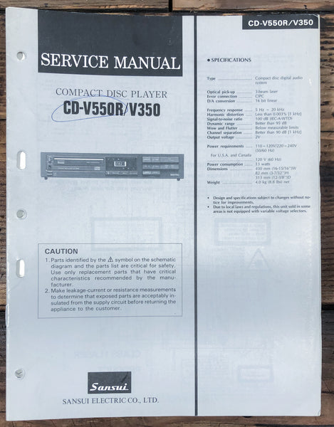 Sansui CD-V550R CD-V350 CD Player  Service Manual *Original*