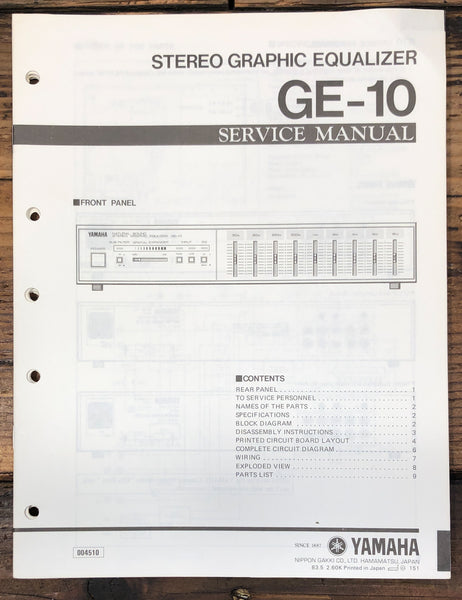 Yamaha GE-10 Graphic Equalizer  Service Manual *Original*
