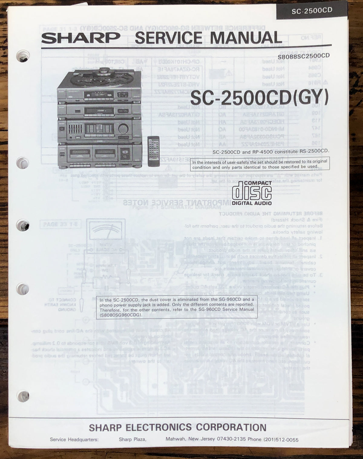 Sharp SC-2500CD Stereo System Service Manual *Original*