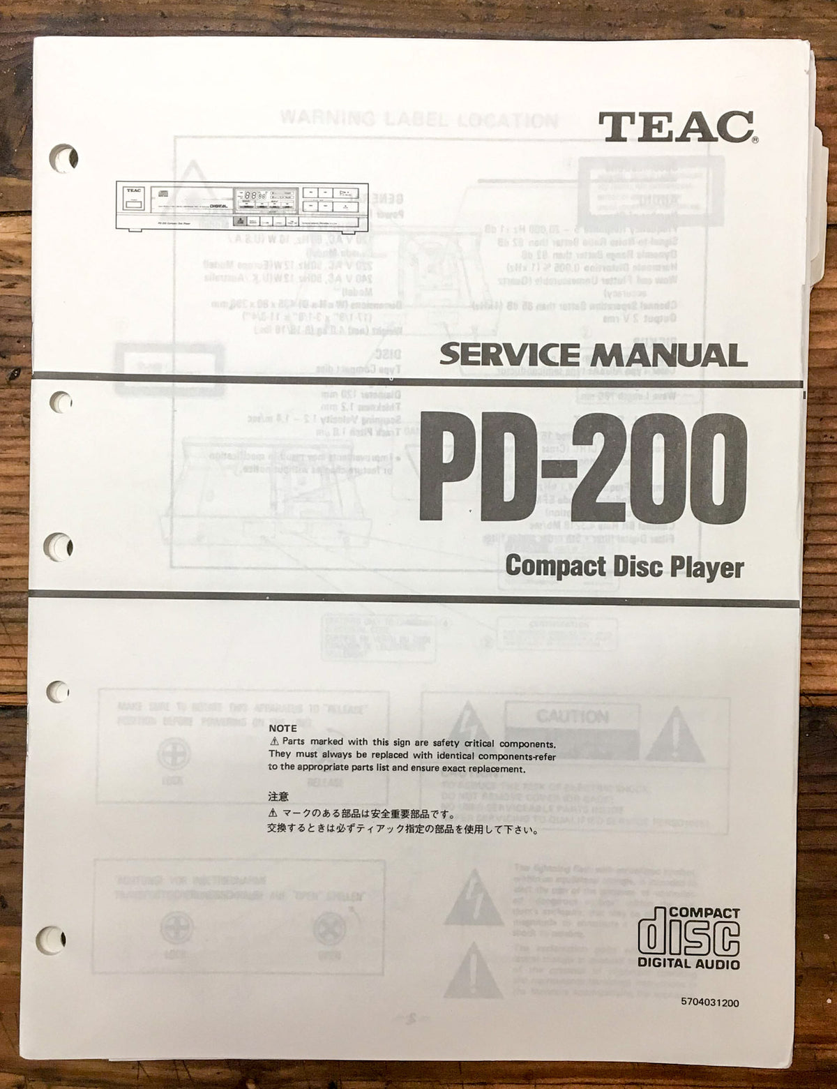 Teac PD-200 CD Player  Service Manual *Original*