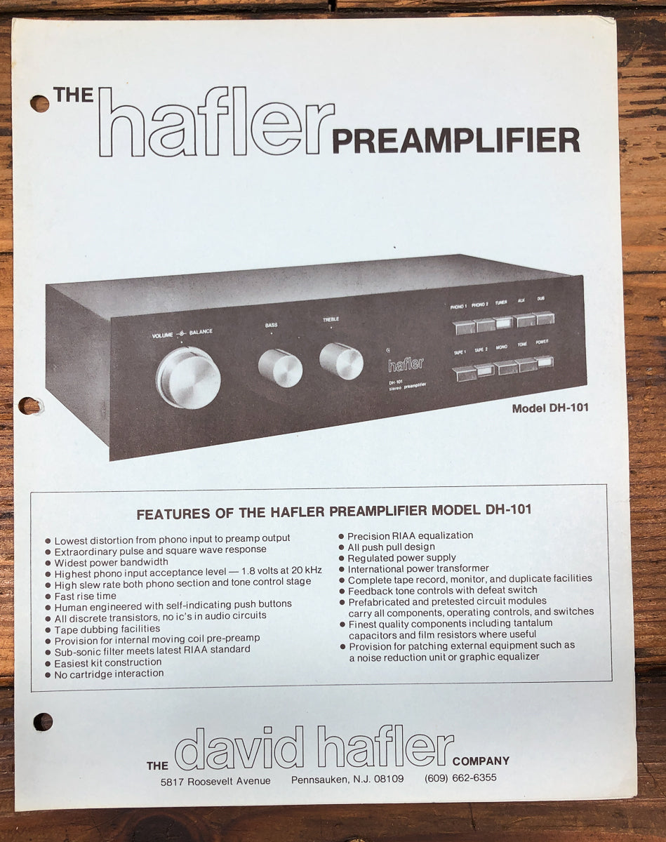 Hafler Model 101 Preamp / Preamplifier Dealer Brochure *Original*