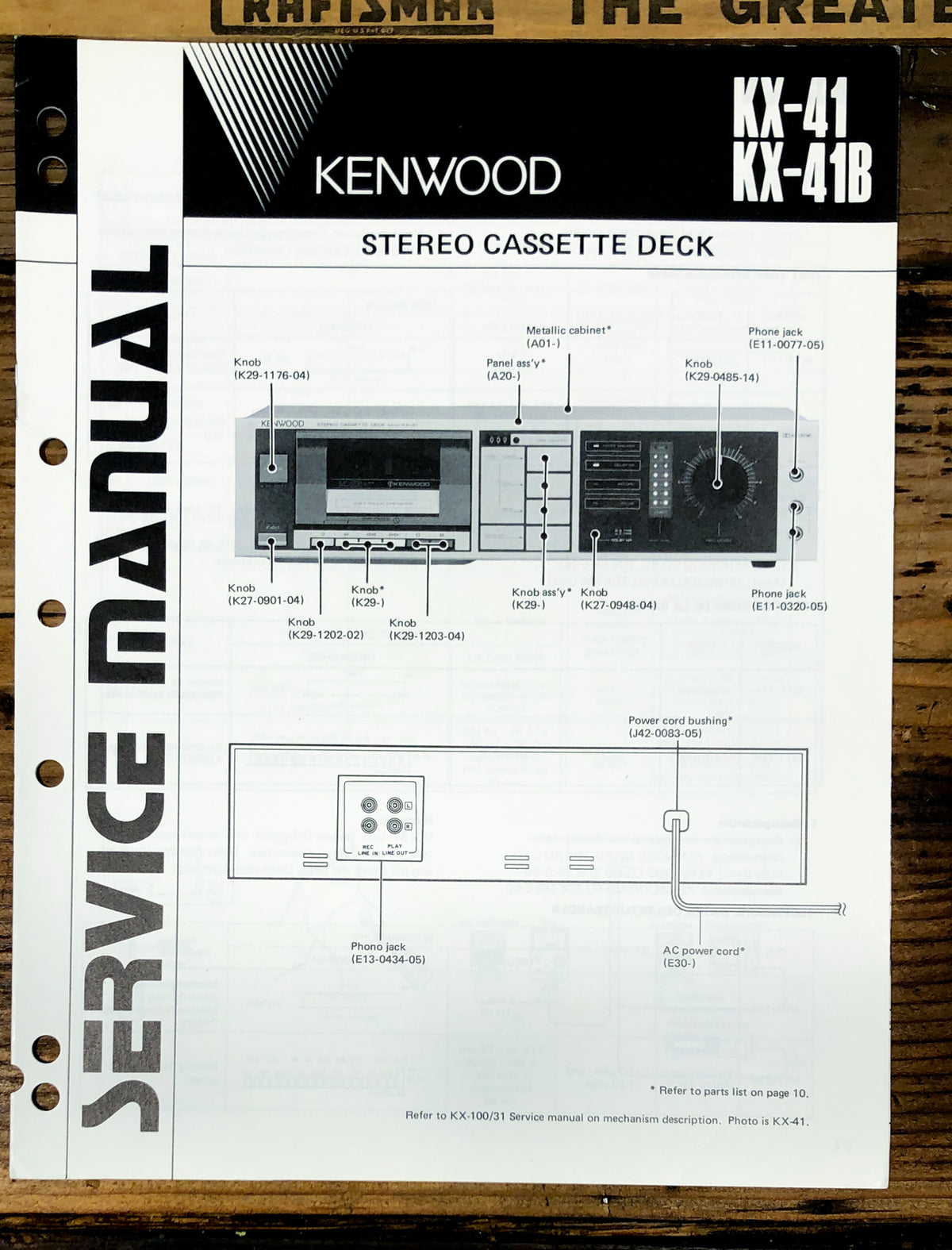 Kenwood KX-41 KX-41B Cassette  Service Manual *Original*