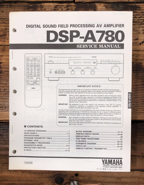 Yamaha DSP-A780 DSP / AV Amplifier  Service Manual *Original*