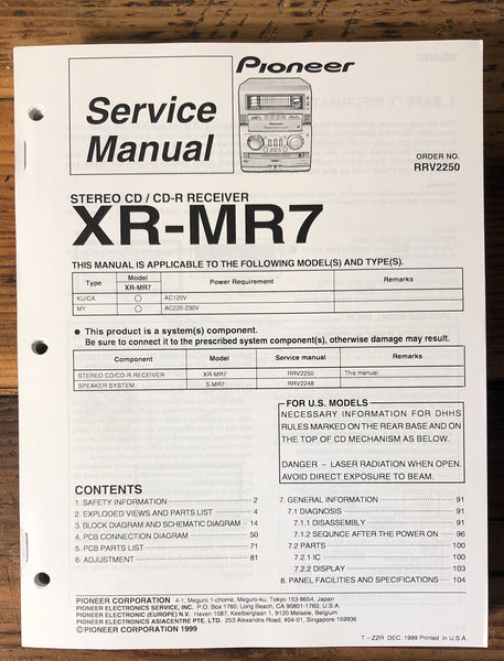 Pioneer XR-MR7 Stereo  Service Manual *Original*